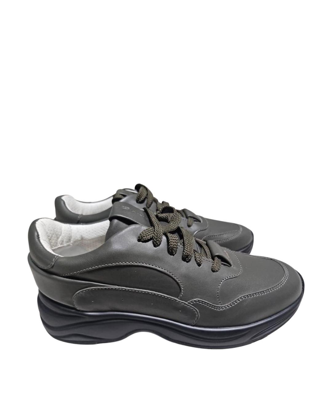 SANTONI Антрацитовые кожаные высокие кроссовки / кеды, фото 1