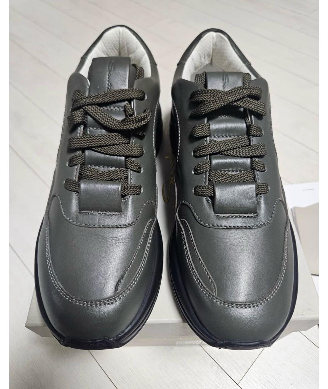 SANTONI Антрацитовые кожаные высокие кроссовки / кеды, фото 2