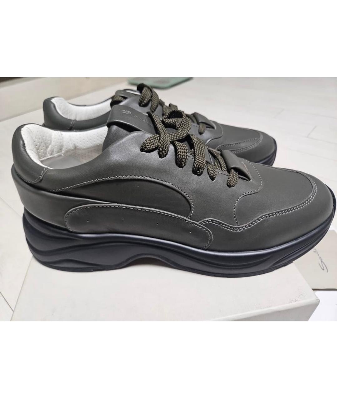 SANTONI Антрацитовые кожаные высокие кроссовки / кеды, фото 6