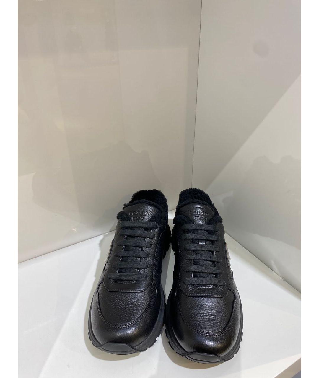 PRADA Черные кожаные низкие кроссовки / кеды, фото 3