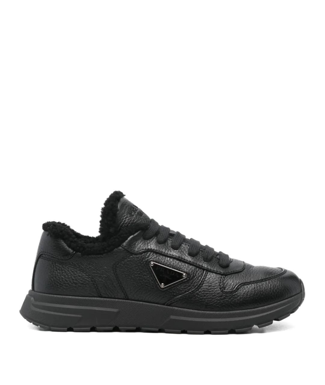 PRADA Черные кожаные низкие кроссовки / кеды, фото 1