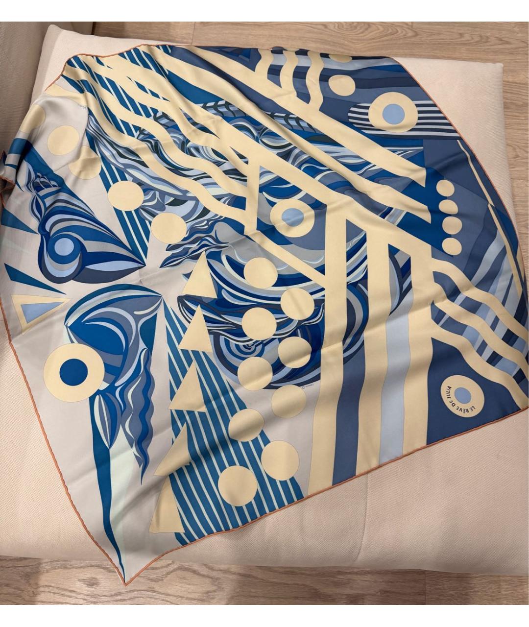 HERMES Голубой шелковый платок, фото 2