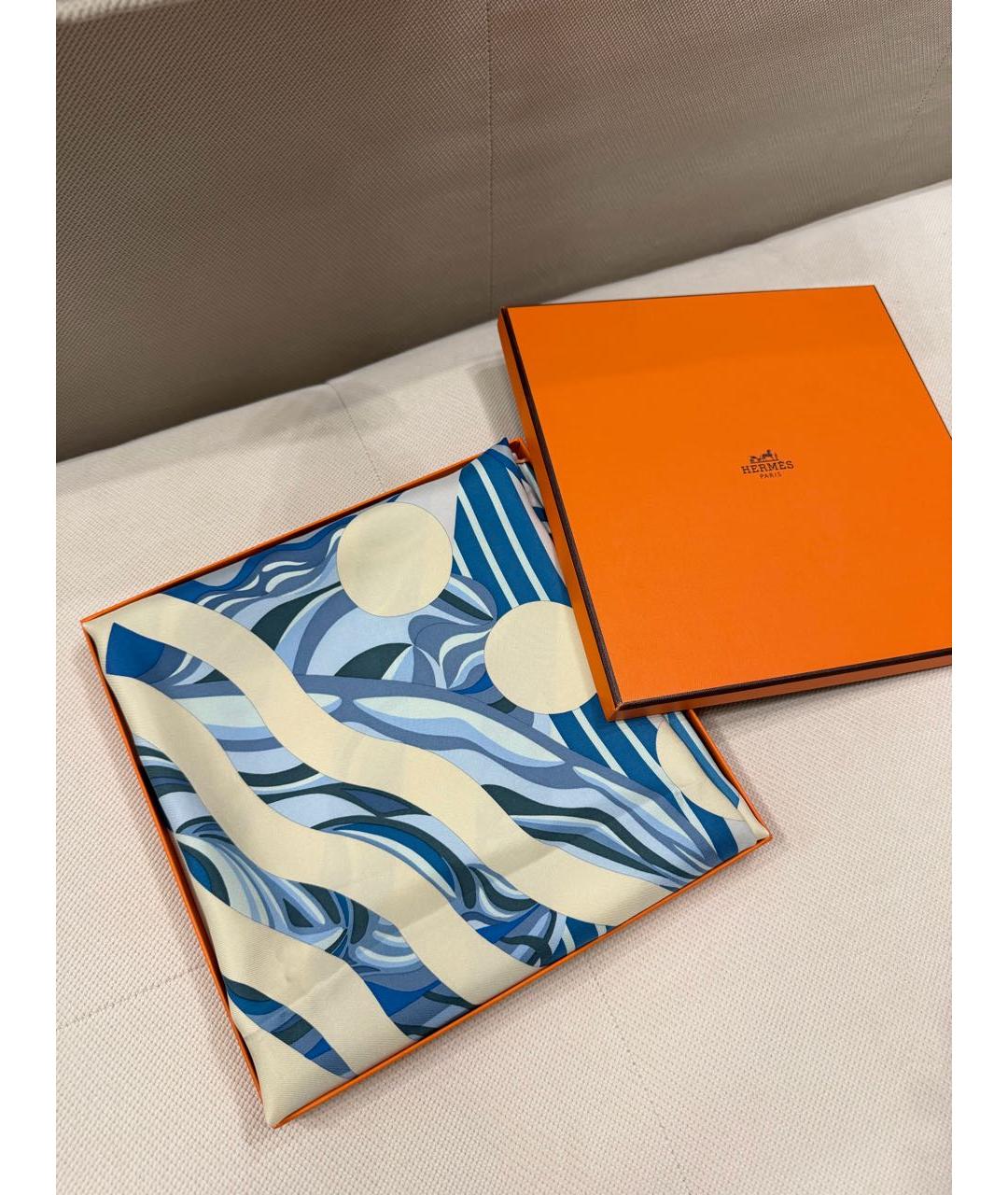 HERMES Голубой шелковый платок, фото 8