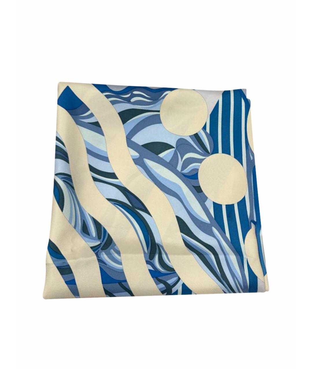 HERMES Голубой шелковый платок, фото 1