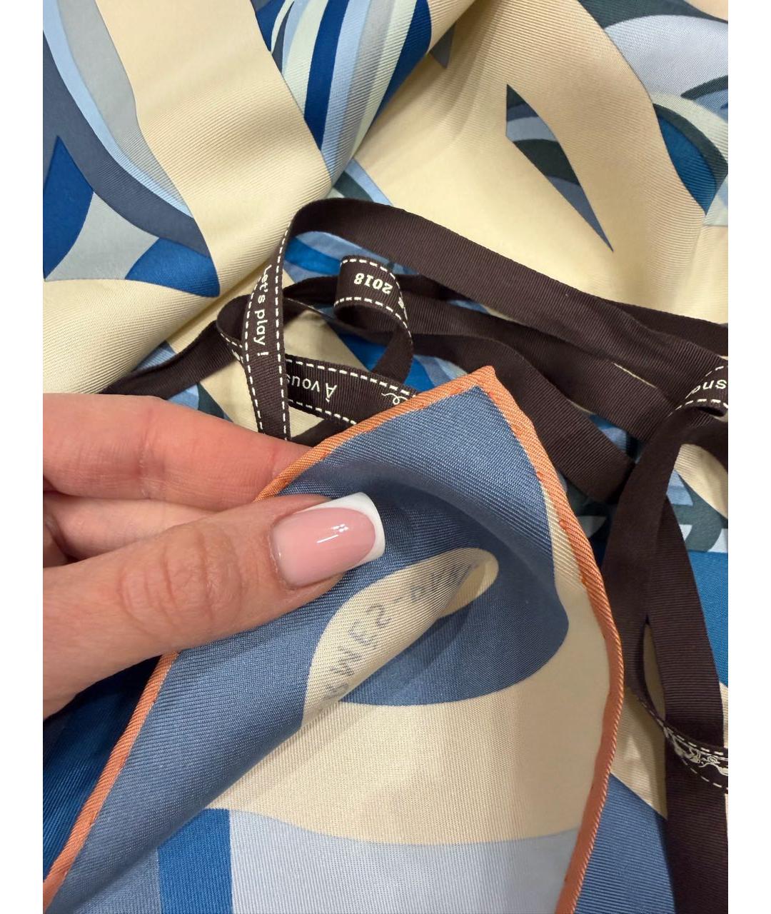 HERMES Голубой шелковый платок, фото 3