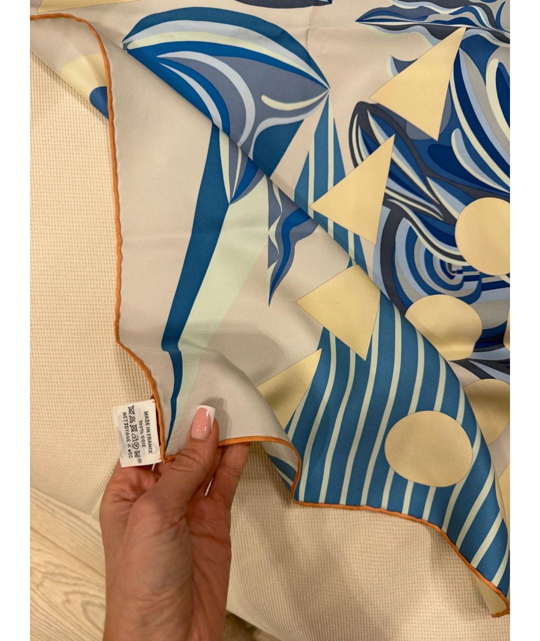 HERMES Голубой шелковый платок, фото 7