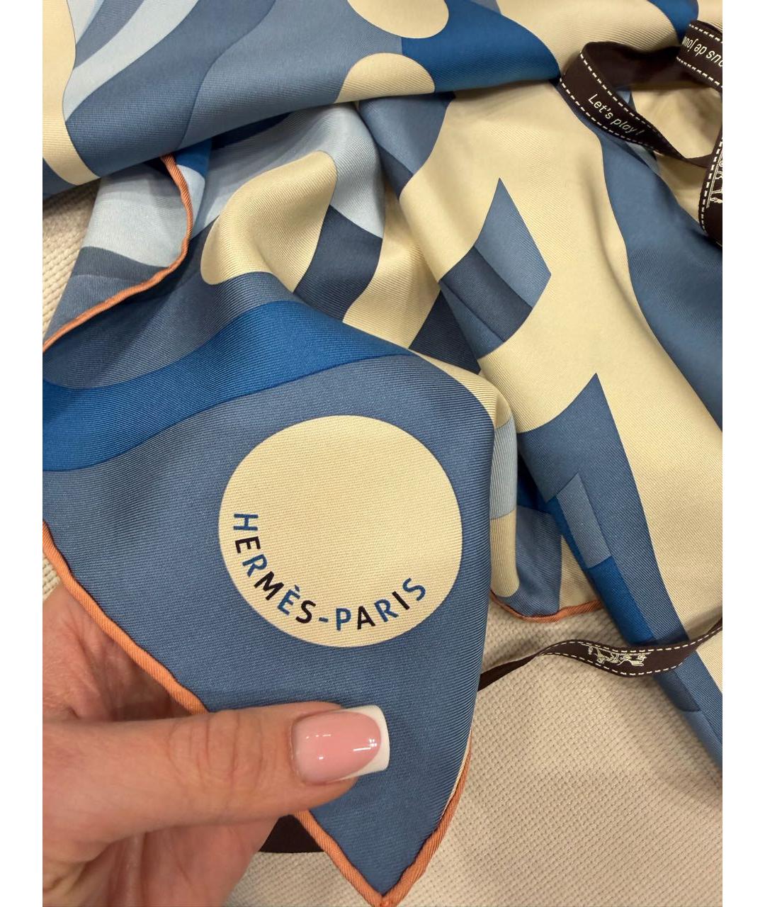 HERMES Голубой шелковый платок, фото 4