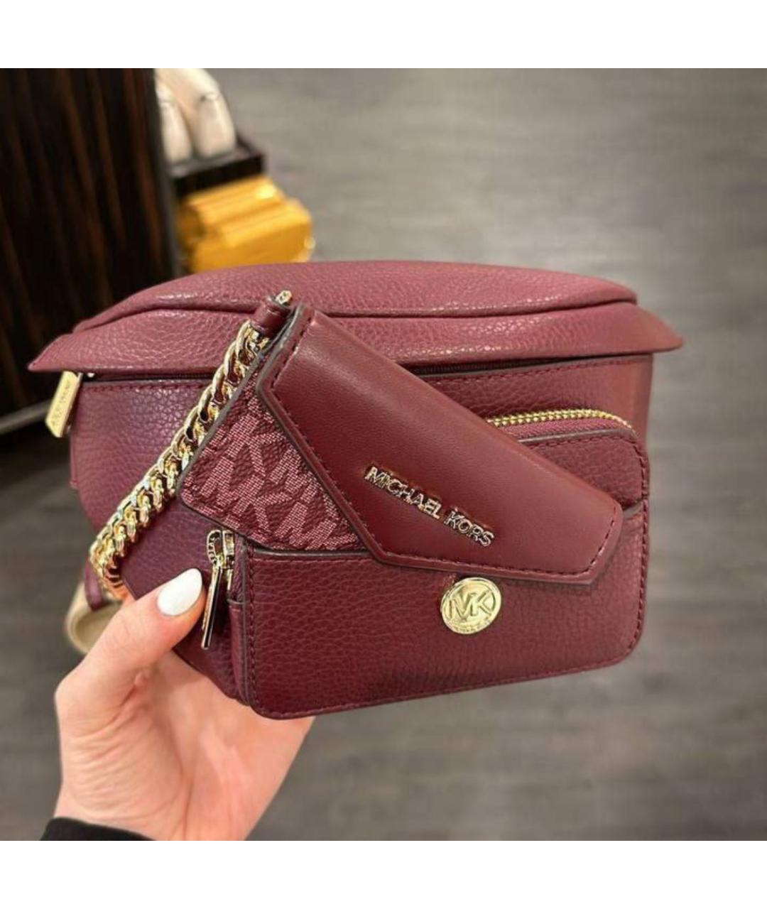 MICHAEL MICHAEL KORS Бордовая кожаная поясная сумка, фото 6