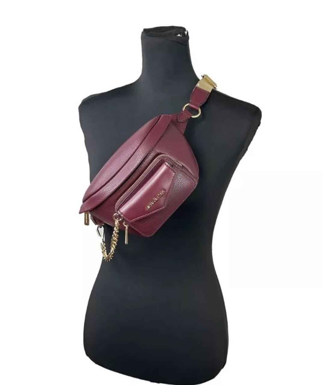 MICHAEL MICHAEL KORS Бордовая кожаная поясная сумка, фото 8