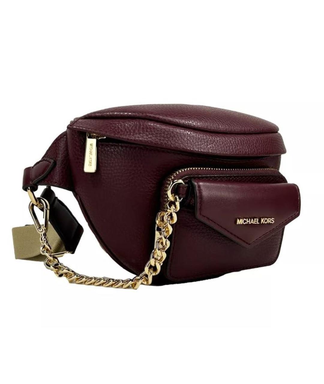MICHAEL MICHAEL KORS Бордовая кожаная поясная сумка, фото 2