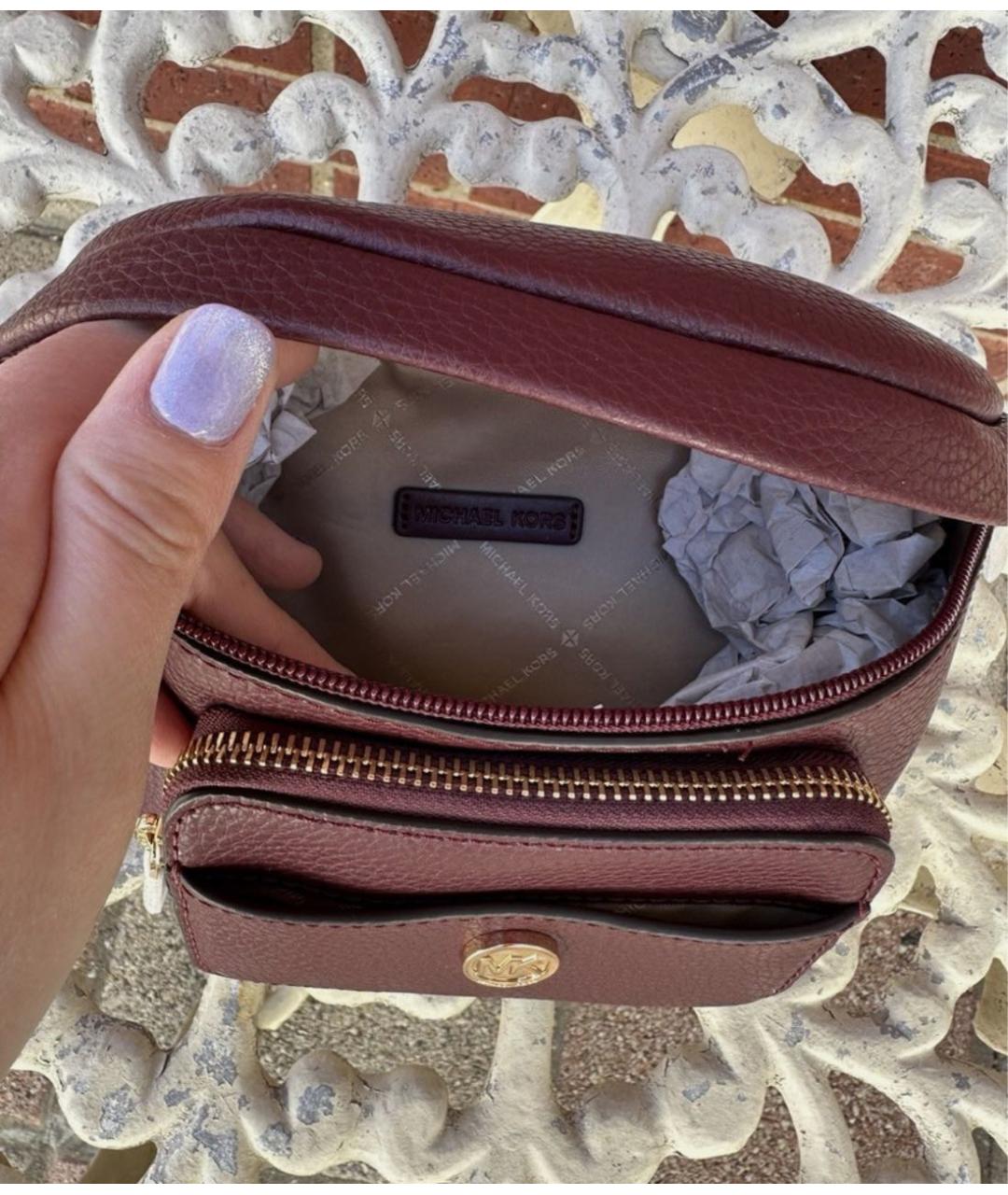 MICHAEL MICHAEL KORS Бордовая кожаная поясная сумка, фото 4