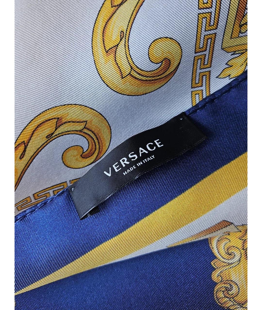 VERSACE Синий шелковый платок, фото 3
