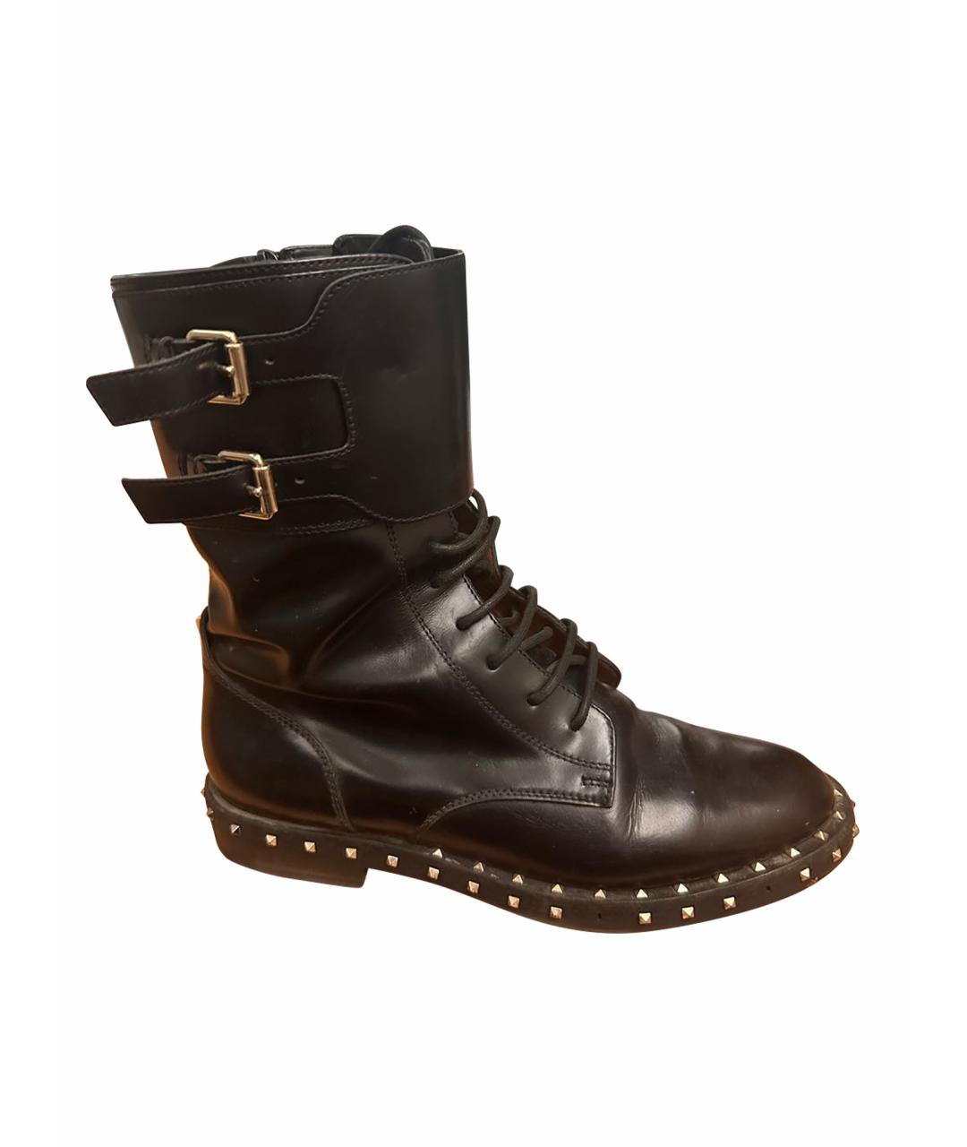 VALENTINO Черные кожаные ботинки, фото 1