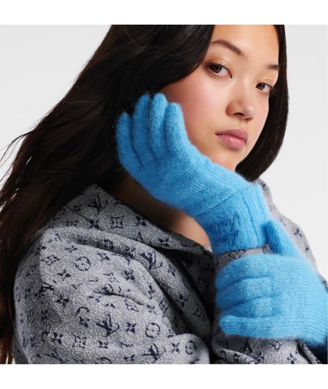 LOUIS VUITTON Голубые перчатки, фото 3