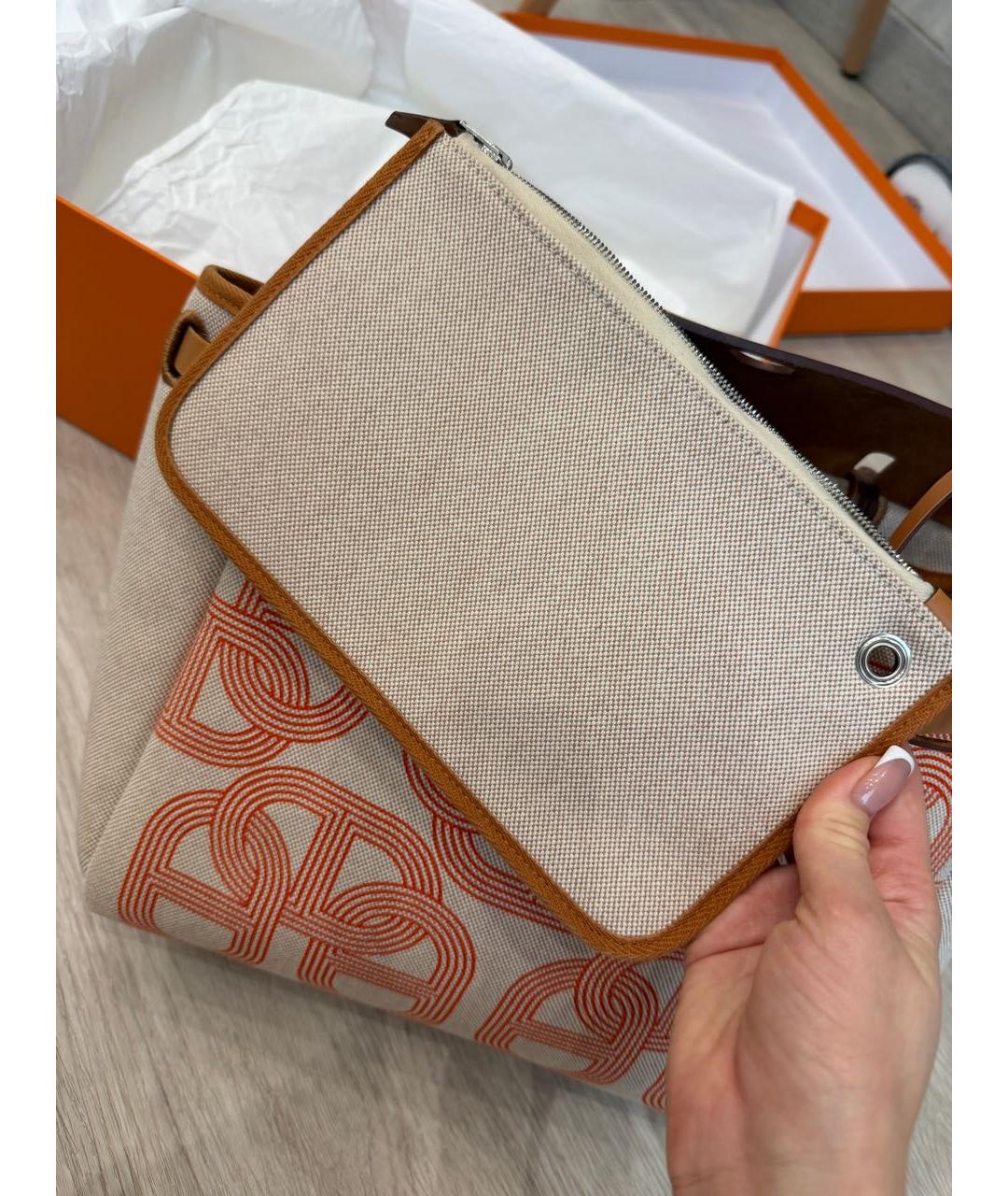 HERMES Бежевая тканевая сумка через плечо, фото 8