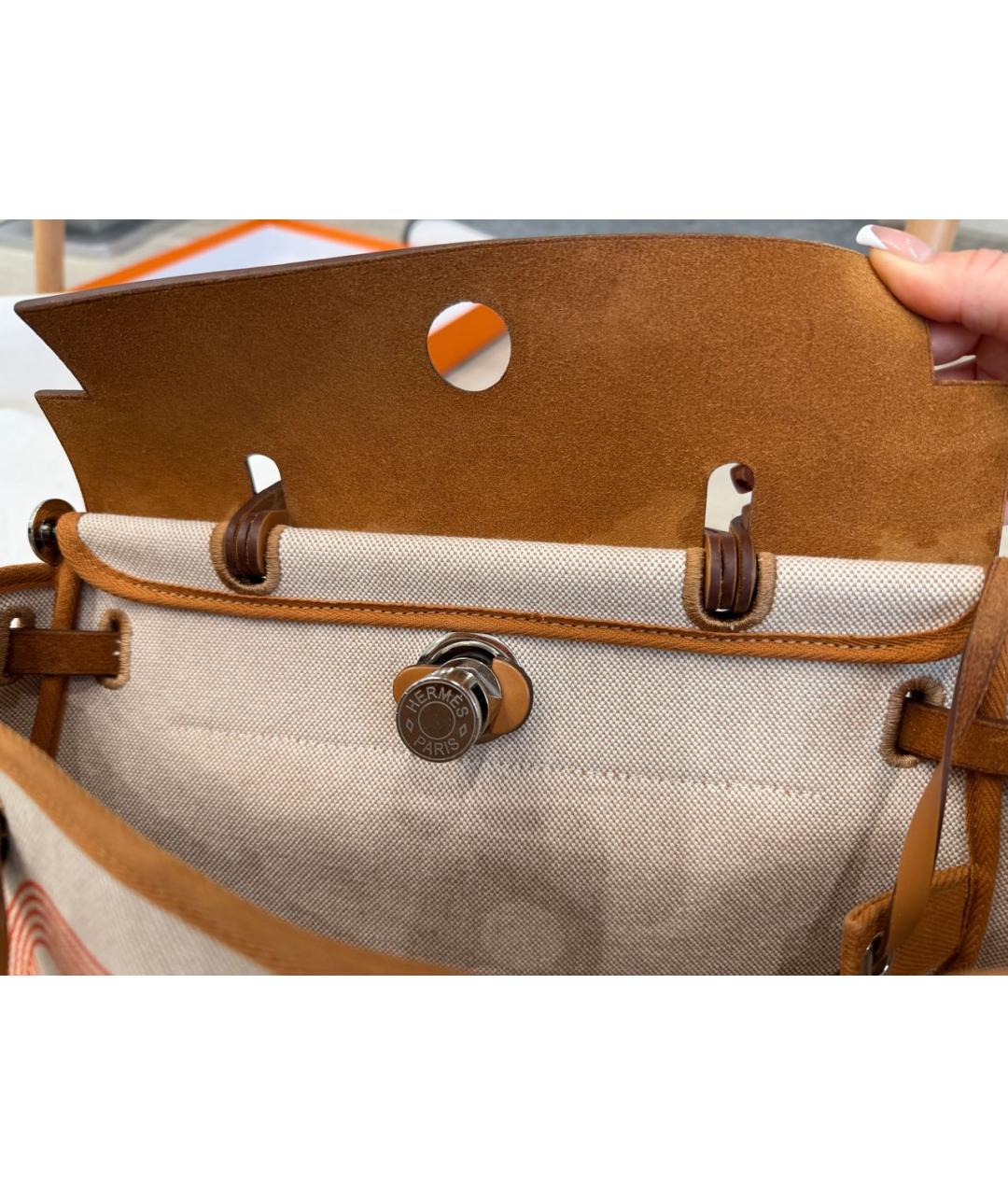 HERMES Бежевая тканевая сумка через плечо, фото 7