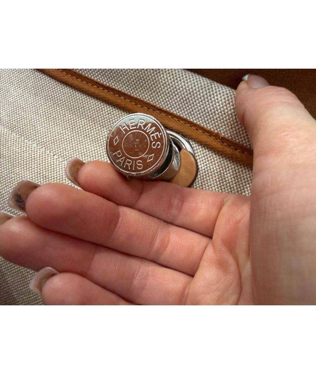 HERMES Бежевая тканевая сумка через плечо, фото 5