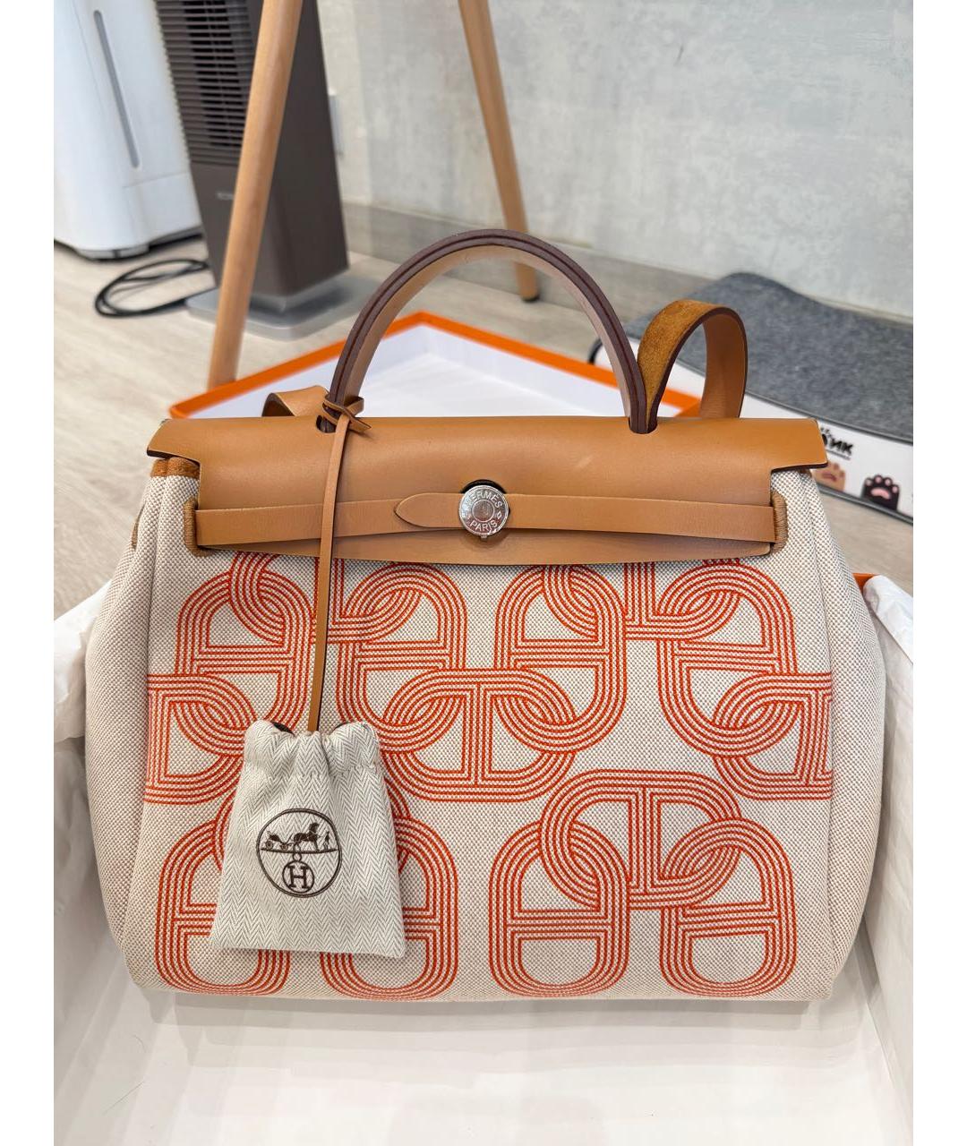 HERMES Бежевая тканевая сумка через плечо, фото 9