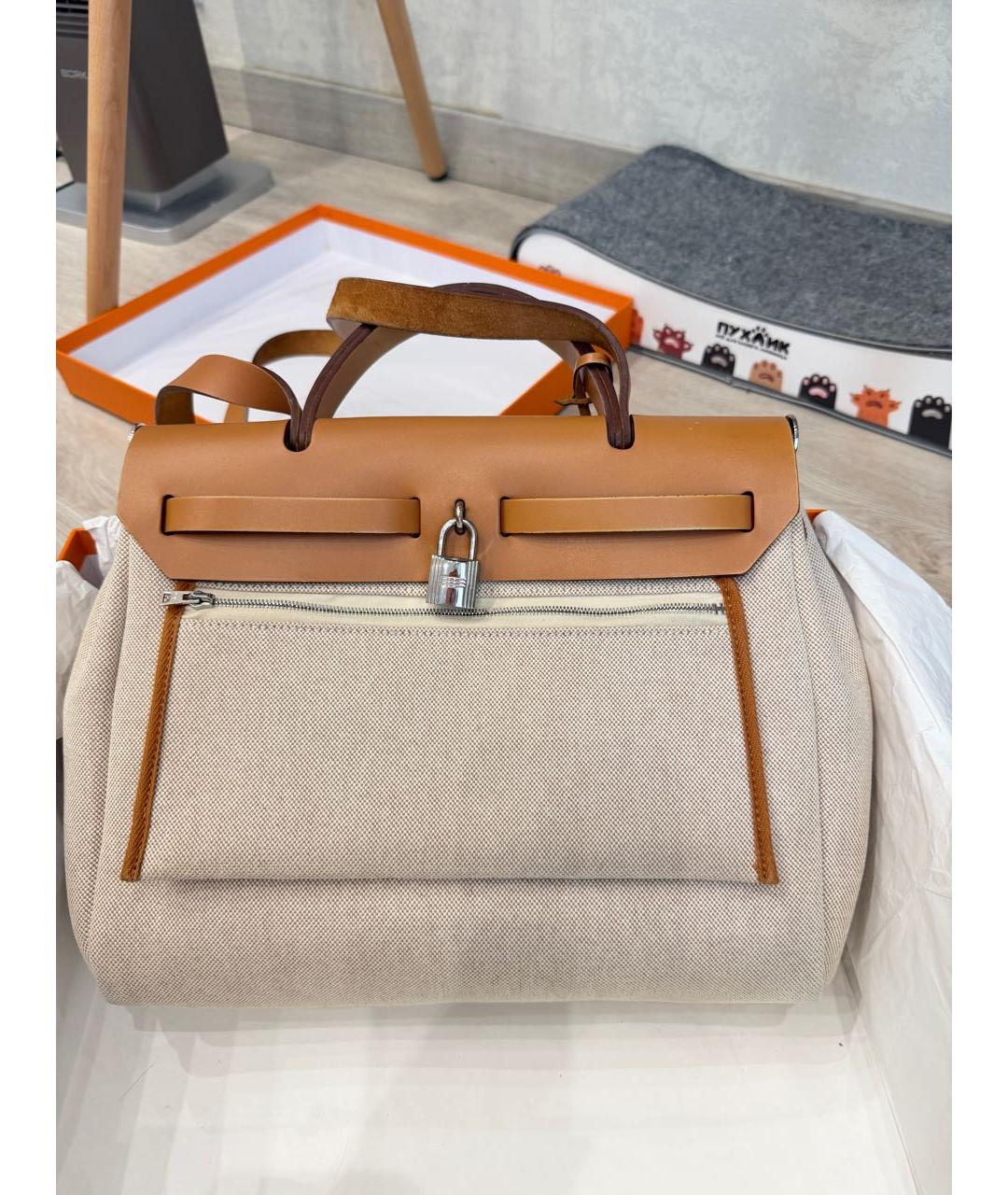 HERMES Бежевая тканевая сумка через плечо, фото 3