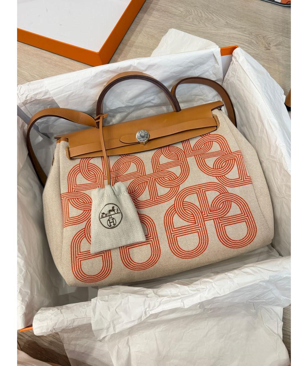 HERMES Бежевая тканевая сумка через плечо, фото 2