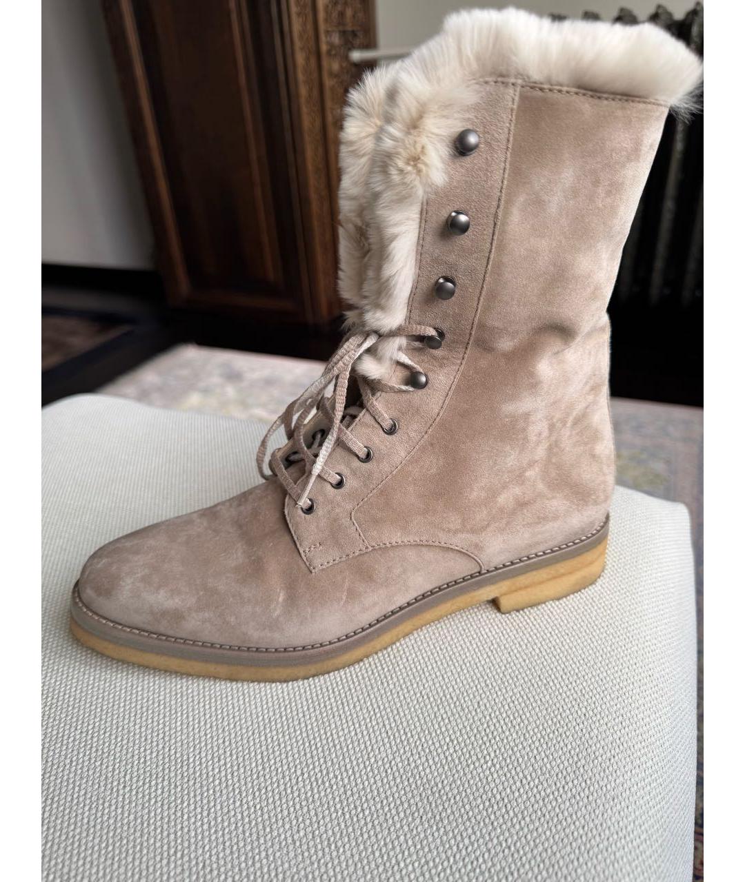 LORO PIANA Бежевые замшевые ботинки, фото 7