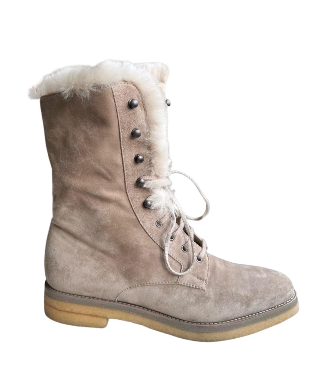 LORO PIANA Бежевые замшевые ботинки, фото 1