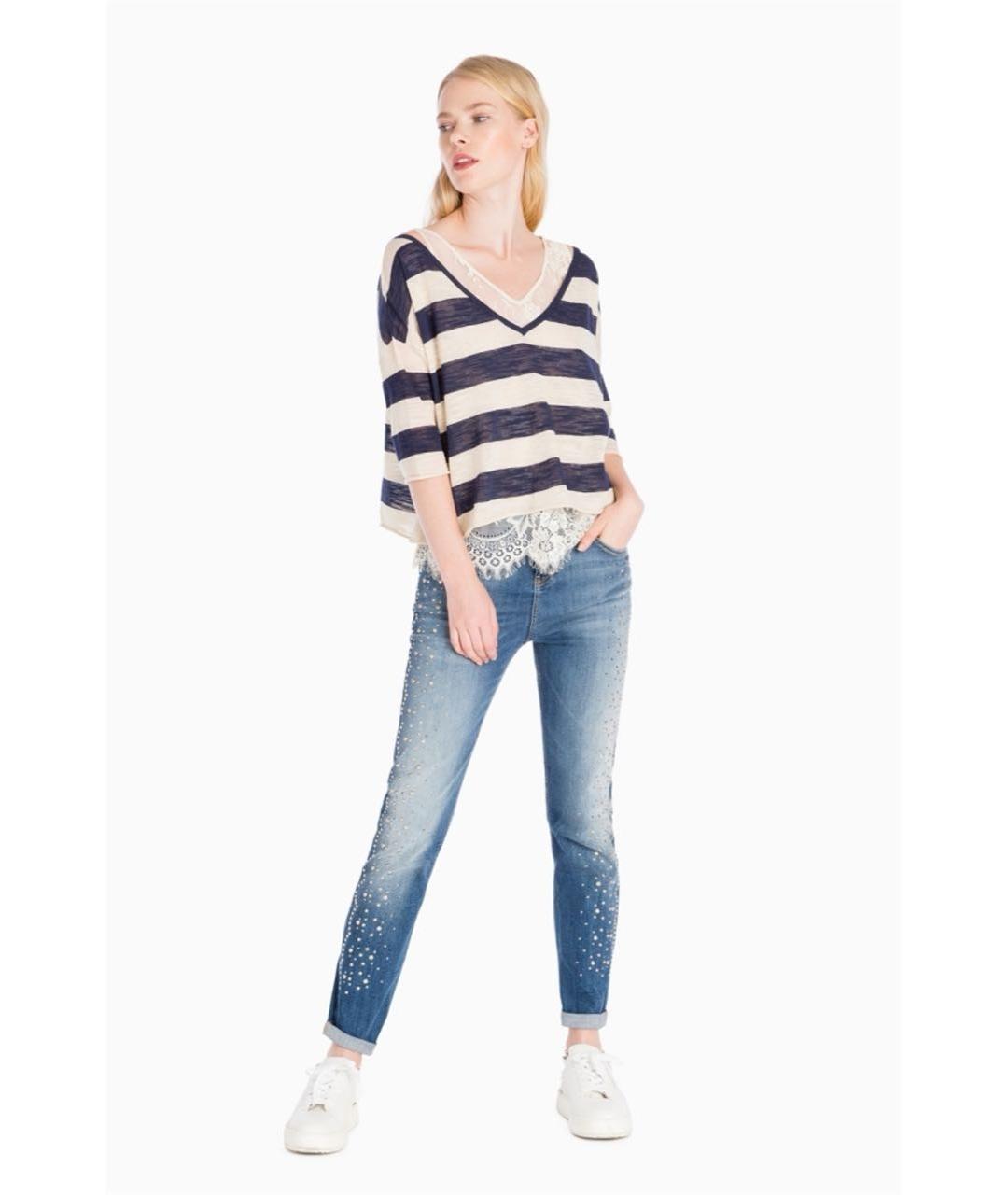 TWIN-SET Синие хлопко-эластановые прямые джинсы, фото 5