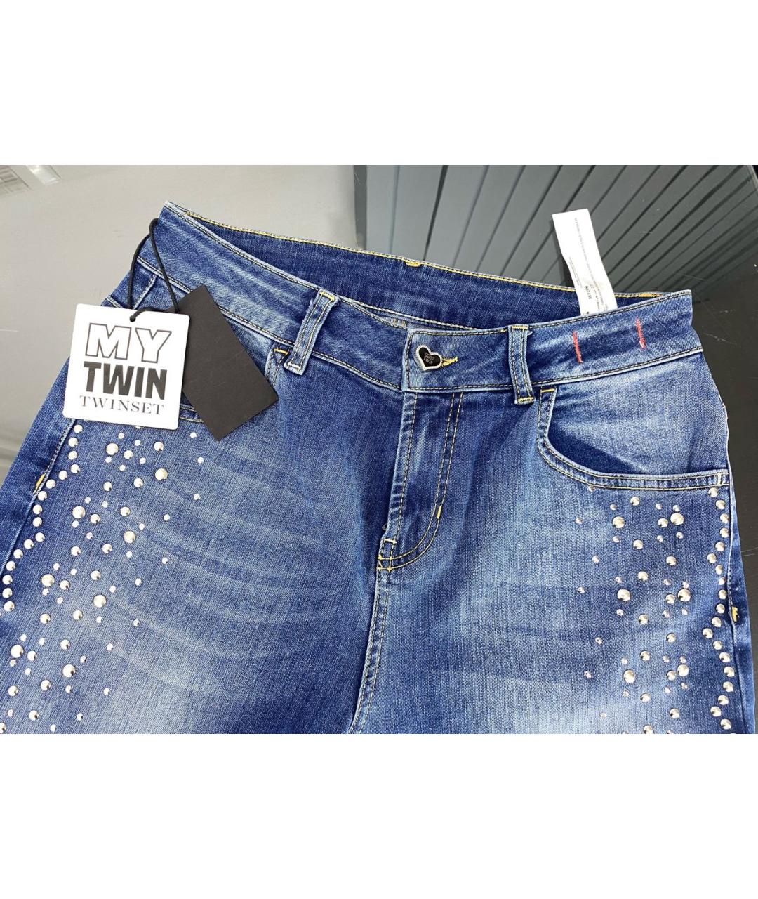 TWIN-SET Синие хлопко-эластановые прямые джинсы, фото 3