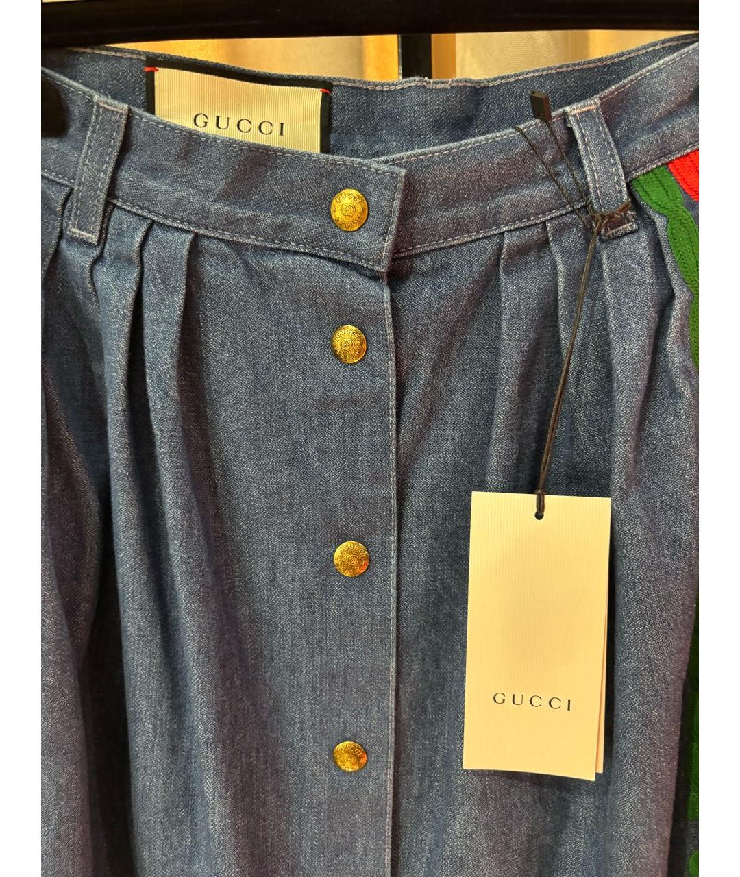 GUCCI Синяя хлопковая юбка миди, фото 3