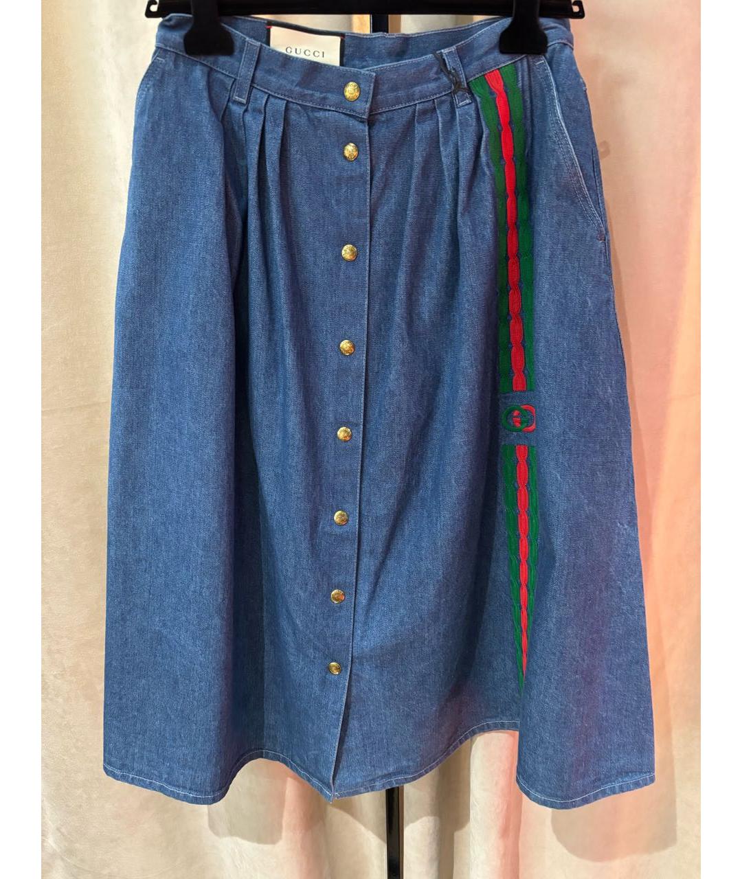 GUCCI Синяя хлопковая юбка миди, фото 8