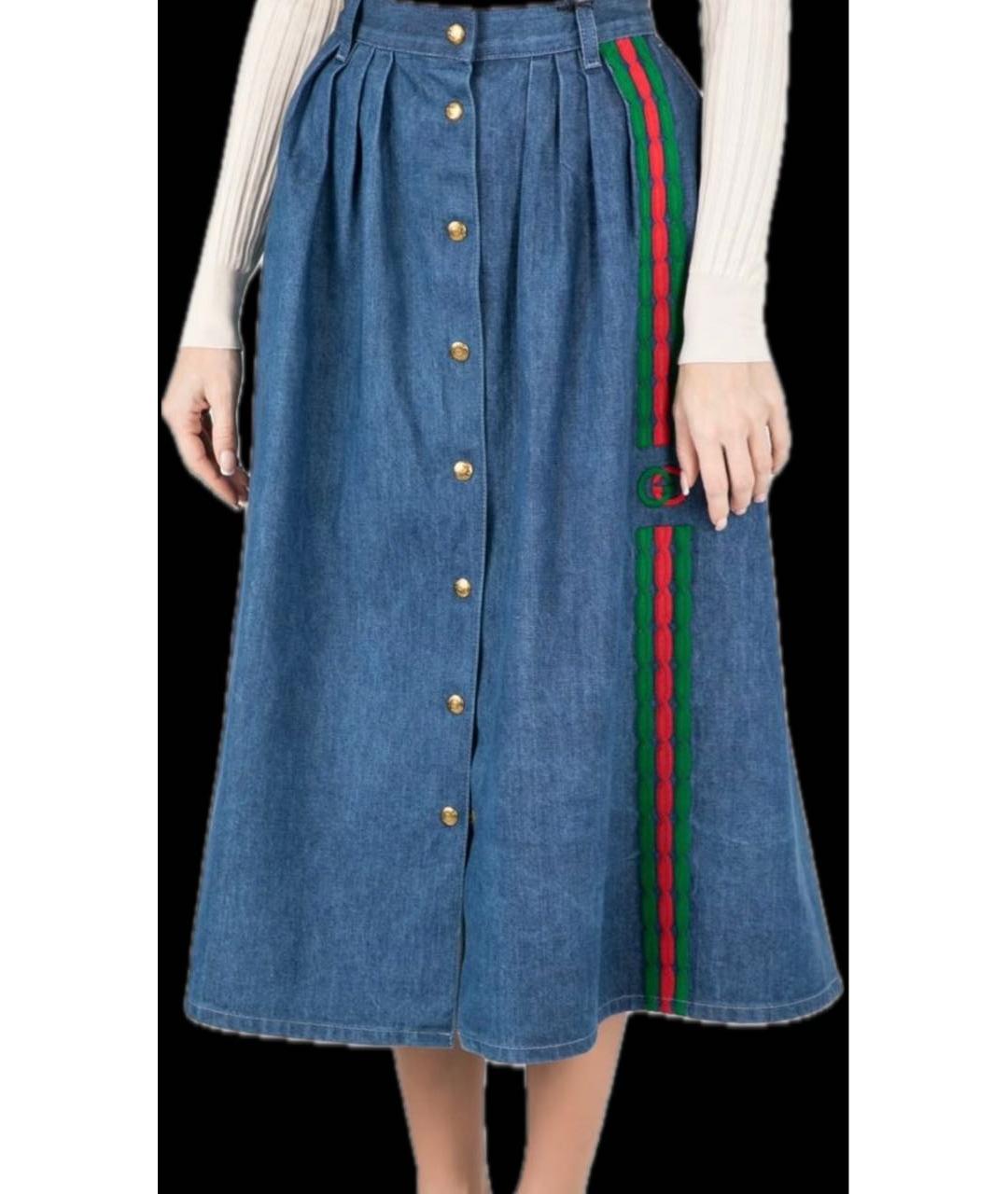 GUCCI Синяя хлопковая юбка миди, фото 5