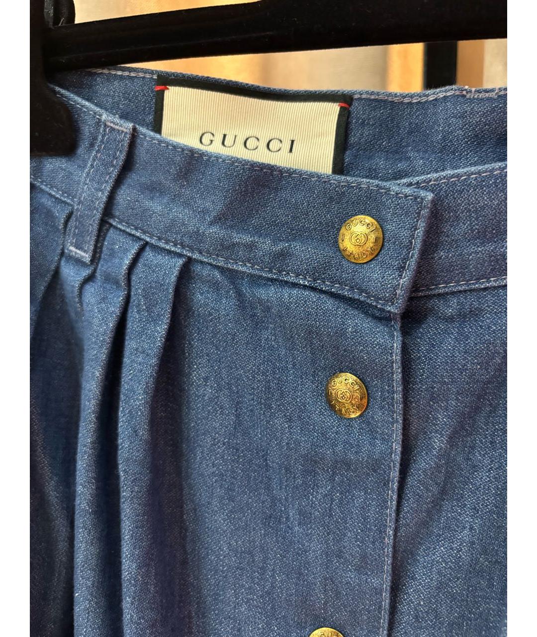 GUCCI Синяя хлопковая юбка миди, фото 4