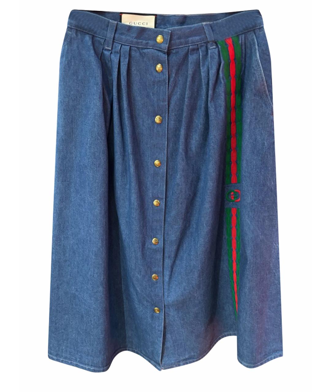 GUCCI Синяя хлопковая юбка миди, фото 1