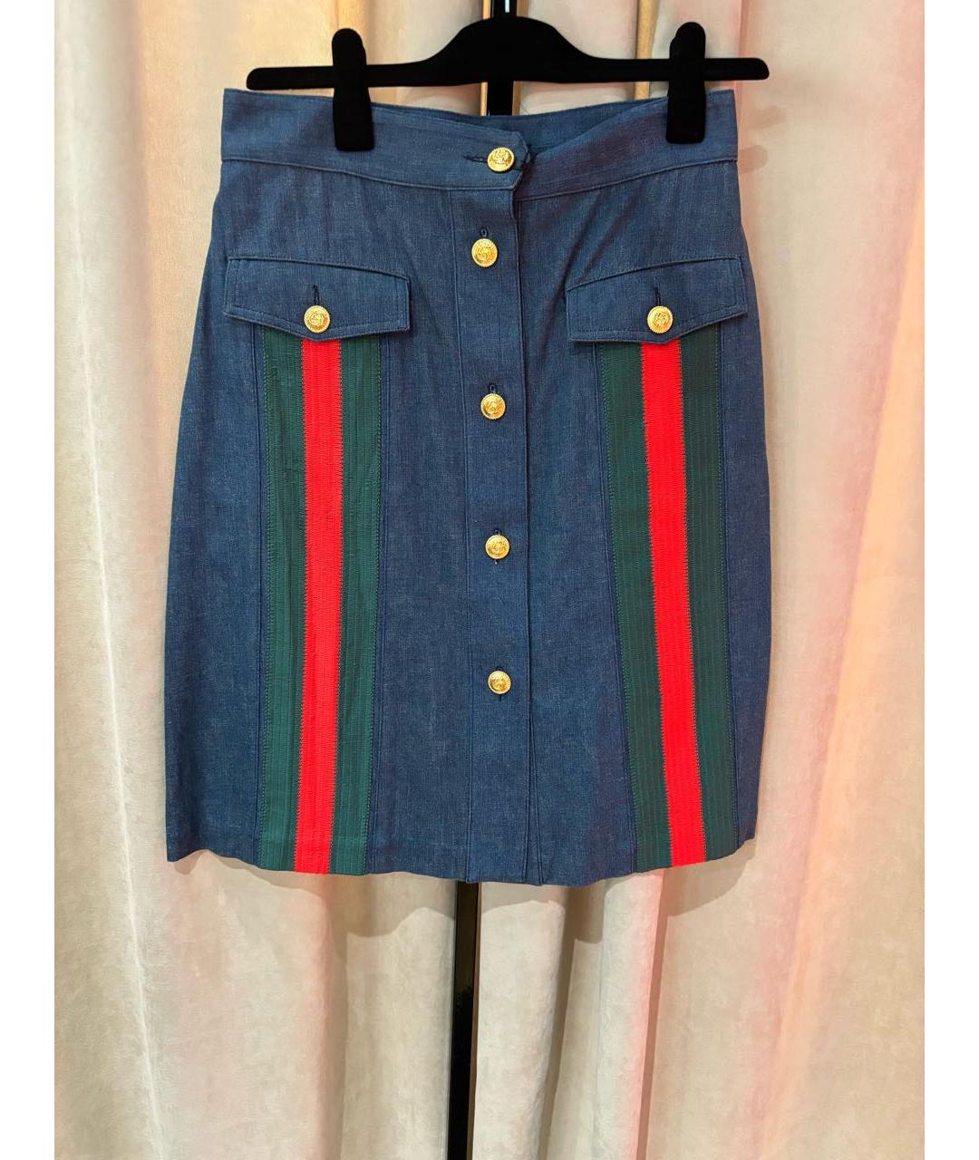 GUCCI Синяя хлопковая юбка мини, фото 9