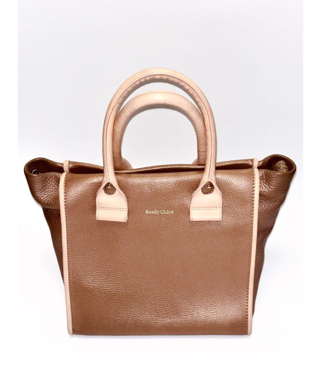 SEE BY CHLOE Бежевая кожаная сумка тоут, фото 2