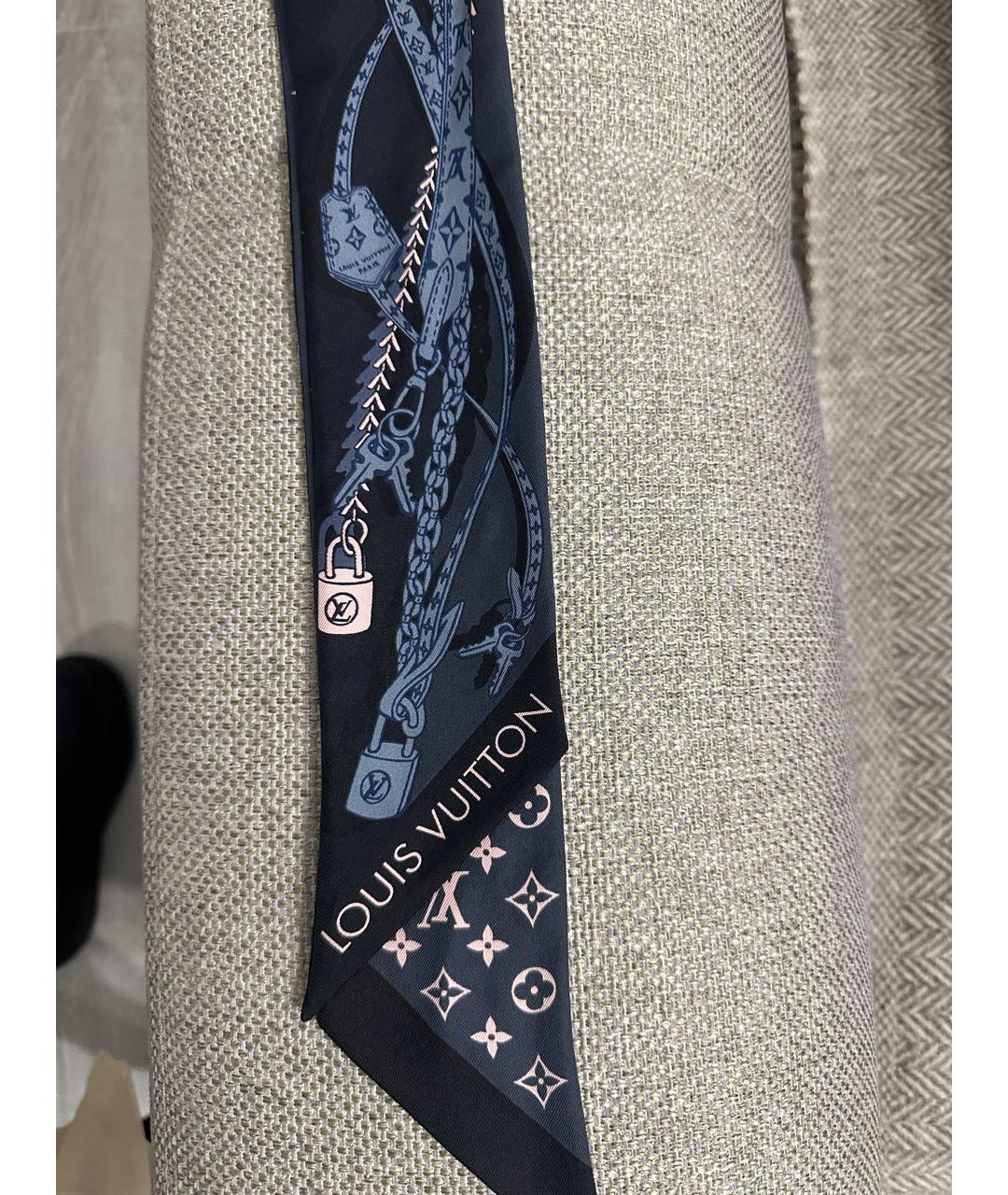 LOUIS VUITTON Темно-синий шелковый платок, фото 2