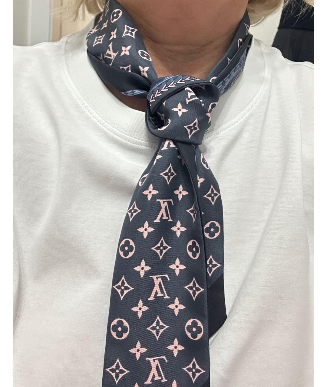 LOUIS VUITTON Темно-синий шелковый платок, фото 3