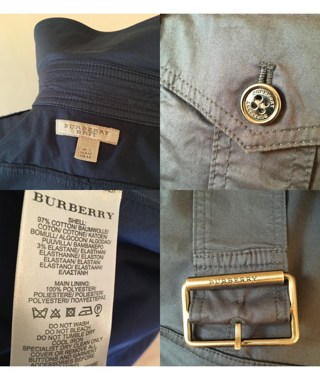 BURBERRY Синее хлопко-эластановое повседневное платье, фото 7