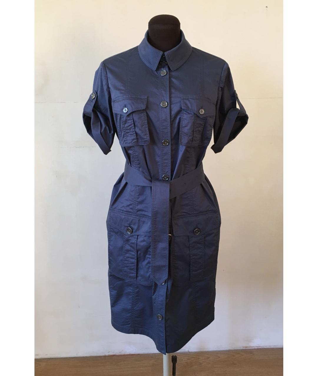 BURBERRY Синее хлопко-эластановое повседневное платье, фото 4