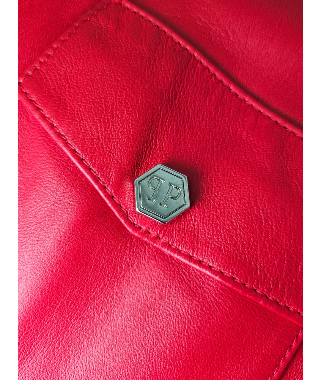 PHILIPP PLEIN Красное кожаное повседневное платье, фото 4