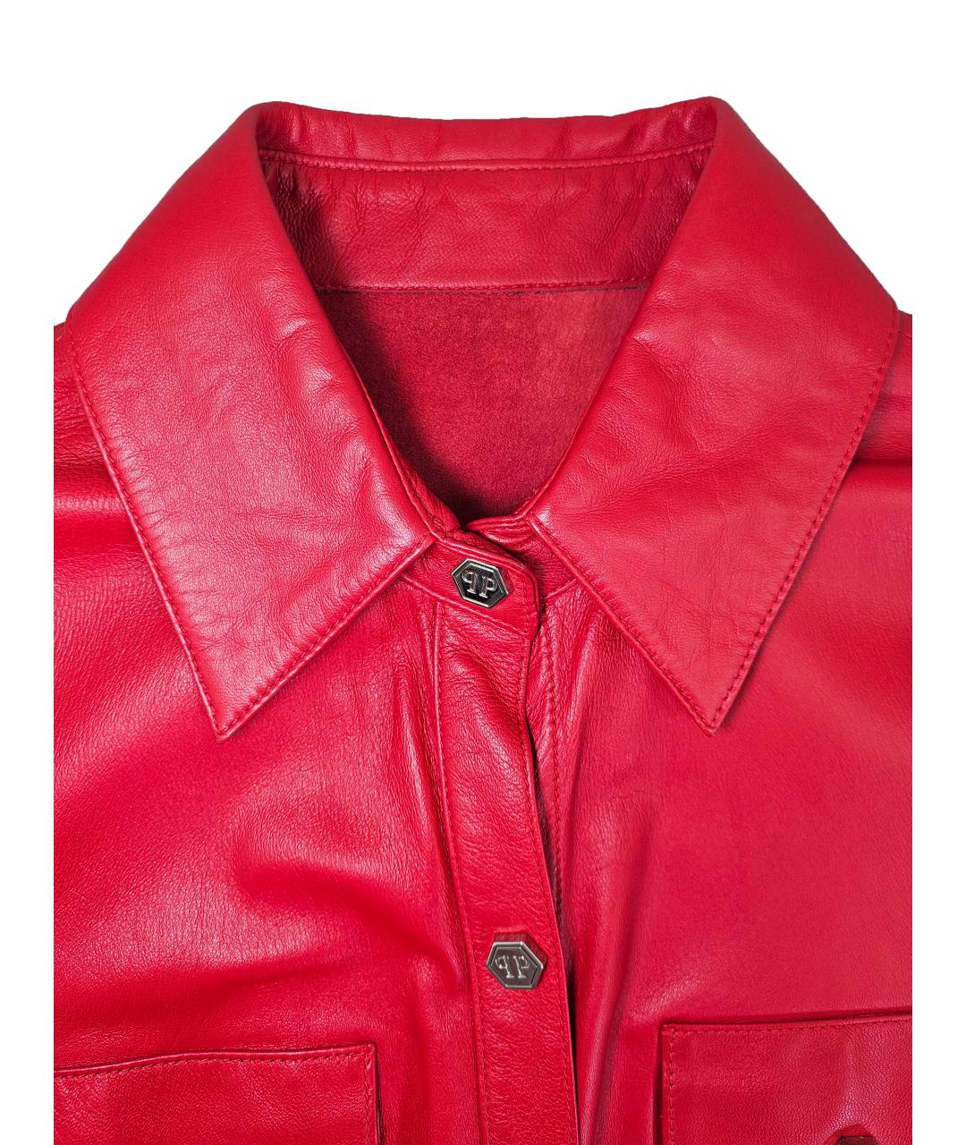 PHILIPP PLEIN Красное кожаное повседневное платье, фото 3