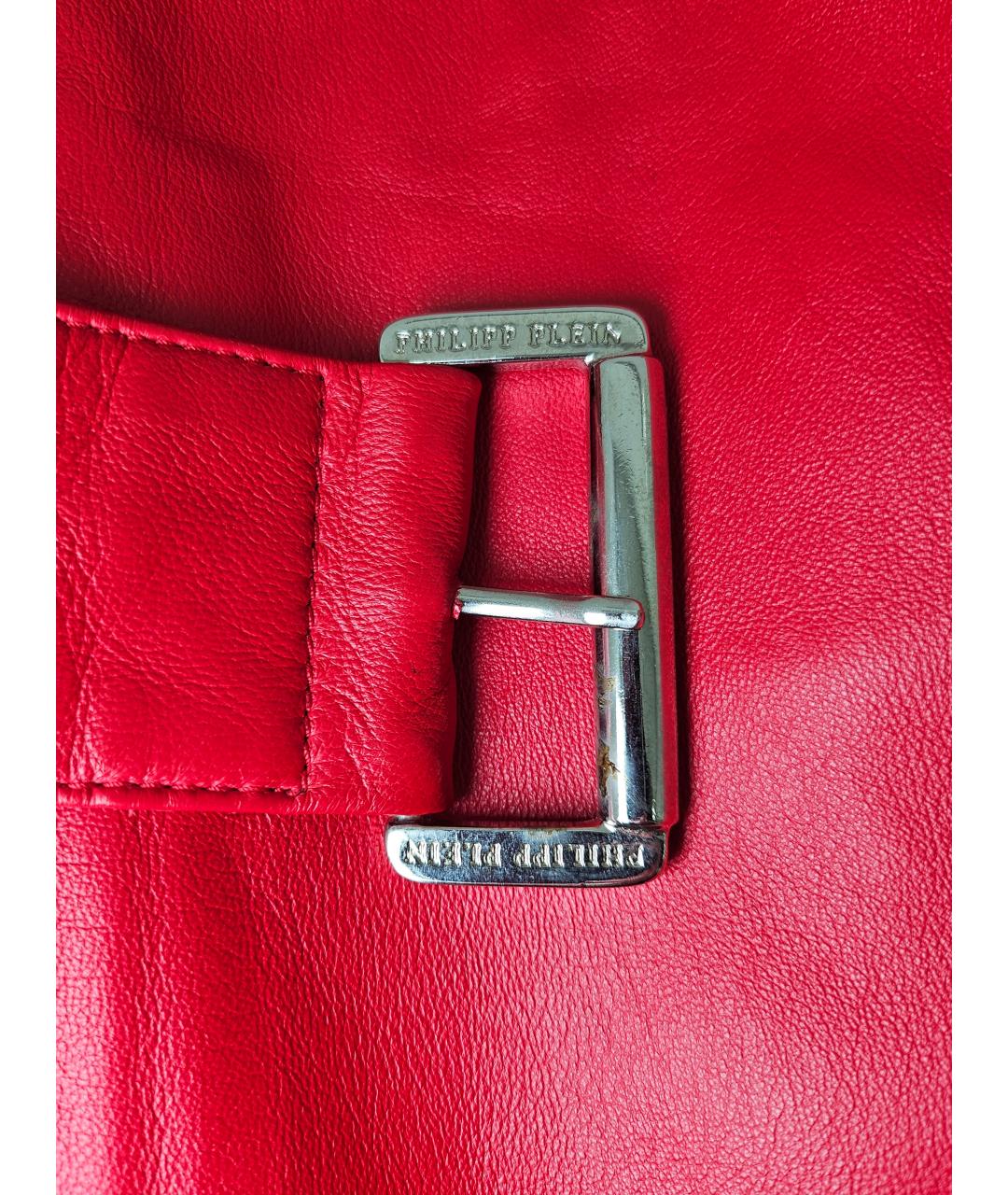 PHILIPP PLEIN Красное кожаное повседневное платье, фото 7