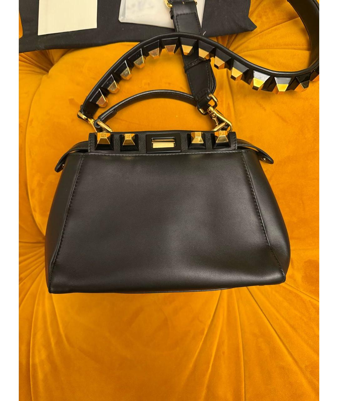 FENDI Черная кожаная сумка тоут, фото 3