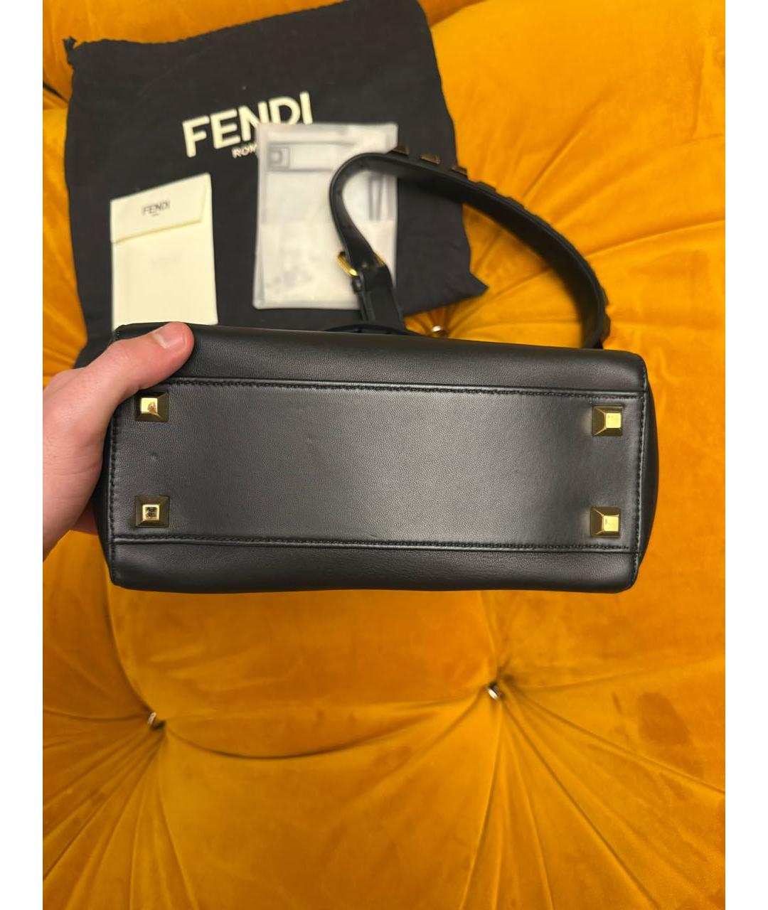 FENDI Черная кожаная сумка тоут, фото 4