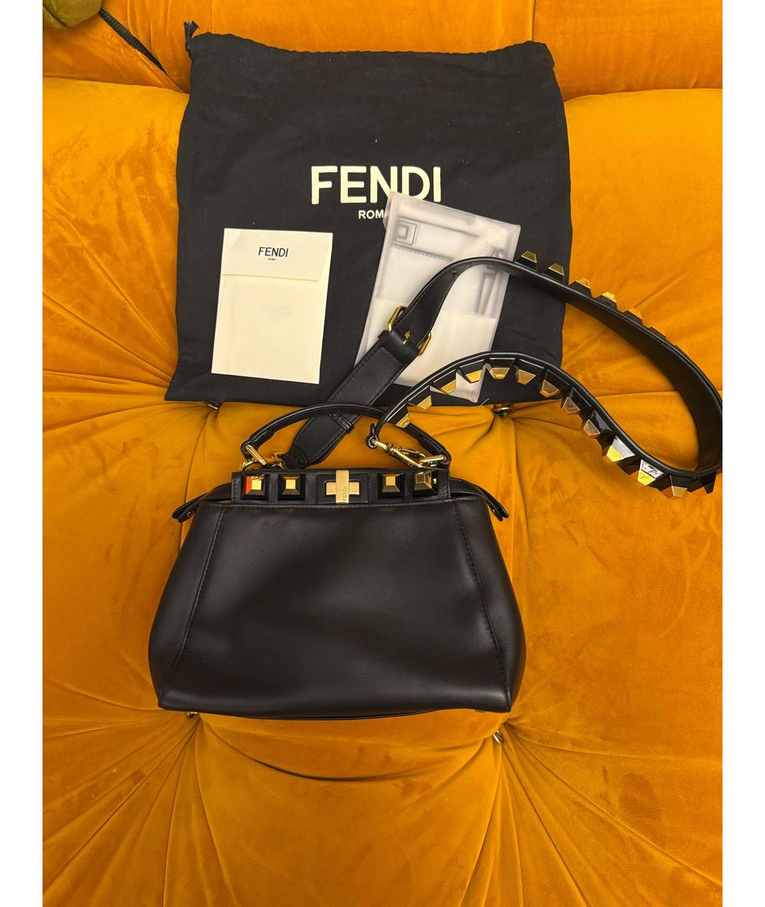 FENDI Черная кожаная сумка тоут, фото 6