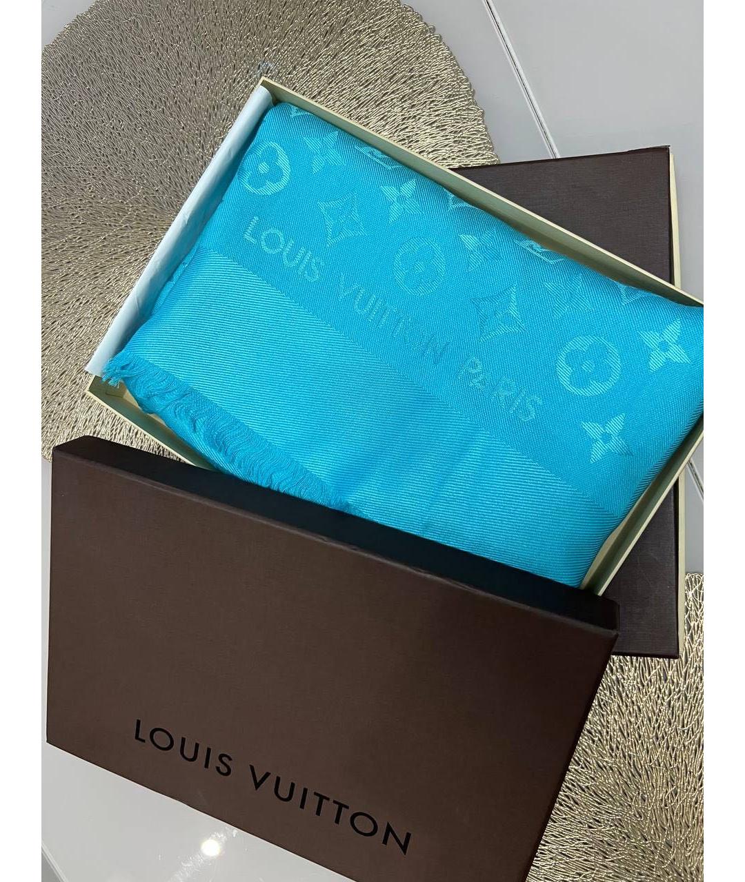 LOUIS VUITTON Голубой шелковый платок, фото 3