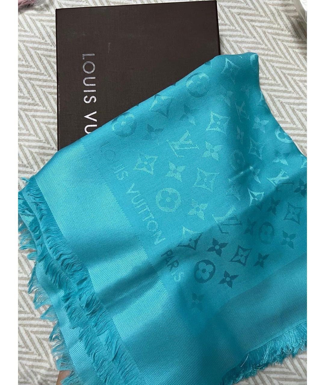 LOUIS VUITTON Голубой шелковый платок, фото 5