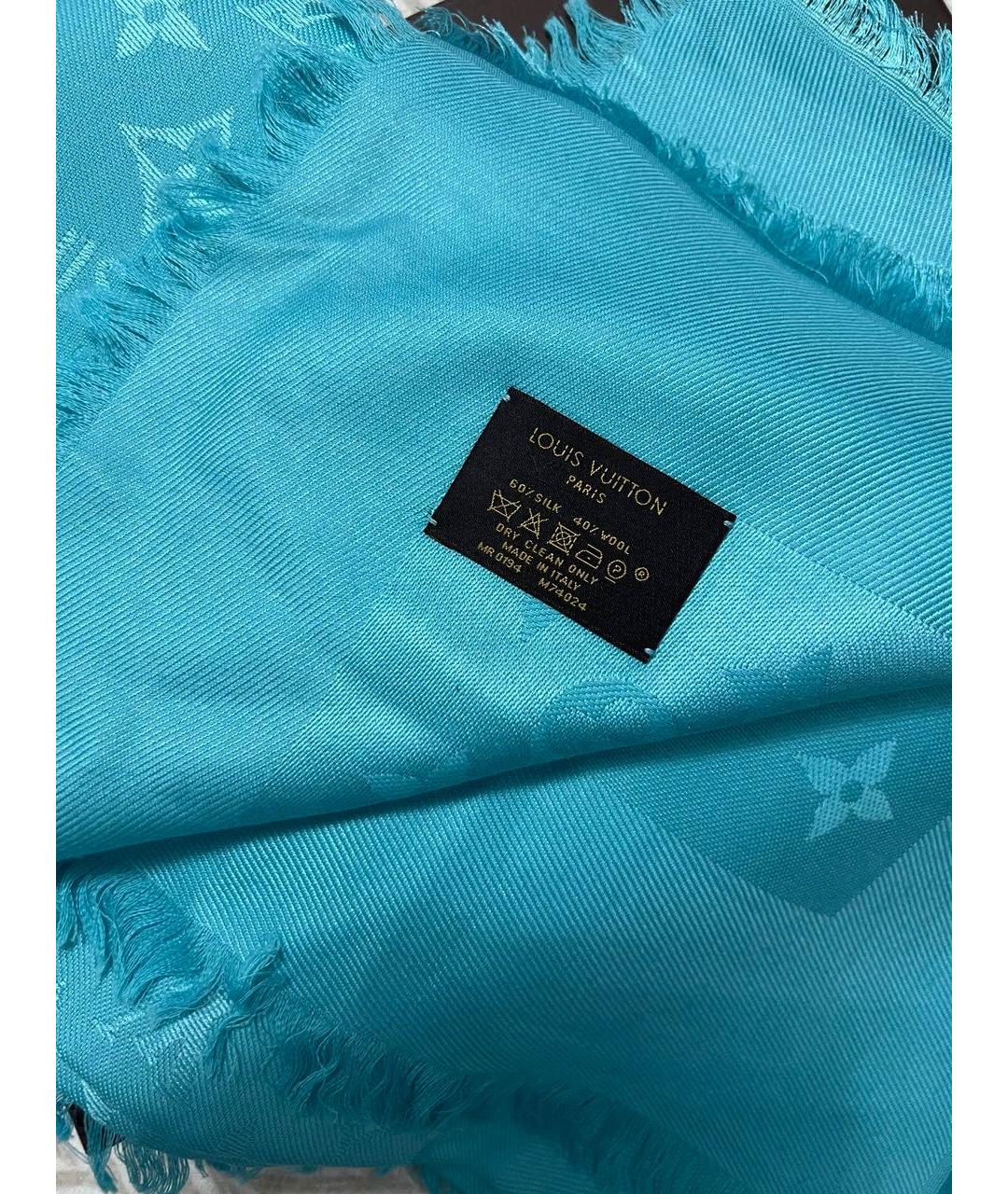 LOUIS VUITTON Голубой шелковый платок, фото 4
