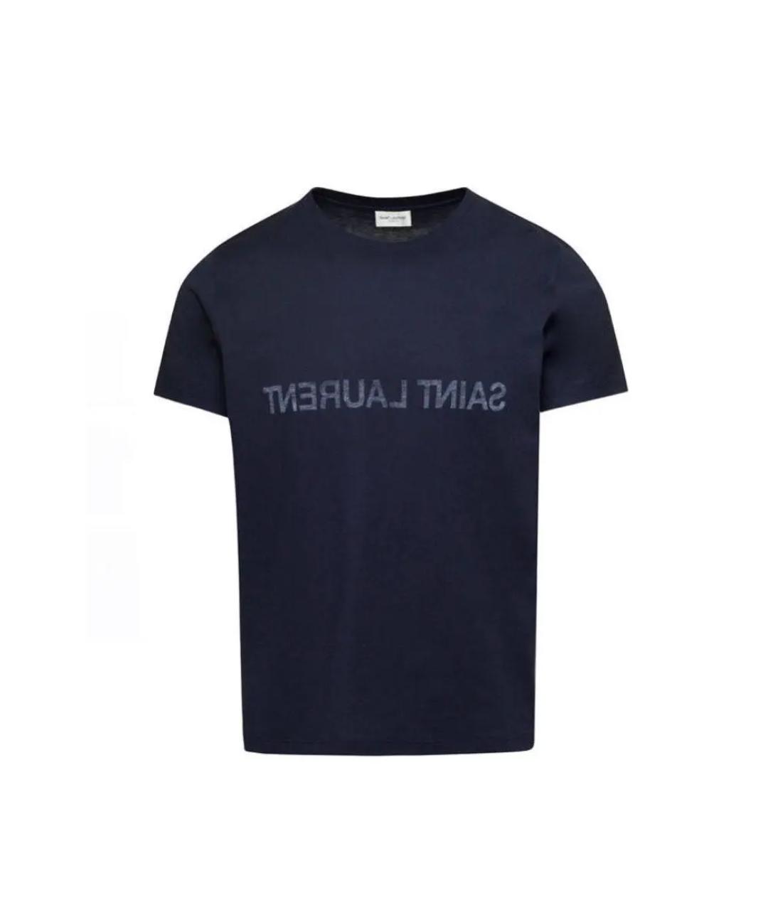 SAINT LAURENT Темно-синяя хлопковая футболка, фото 1