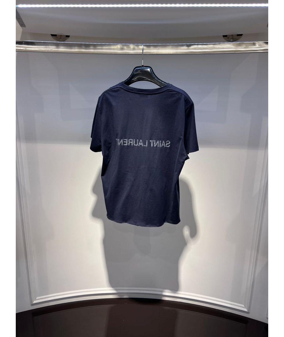 SAINT LAURENT Темно-синяя хлопковая футболка, фото 3